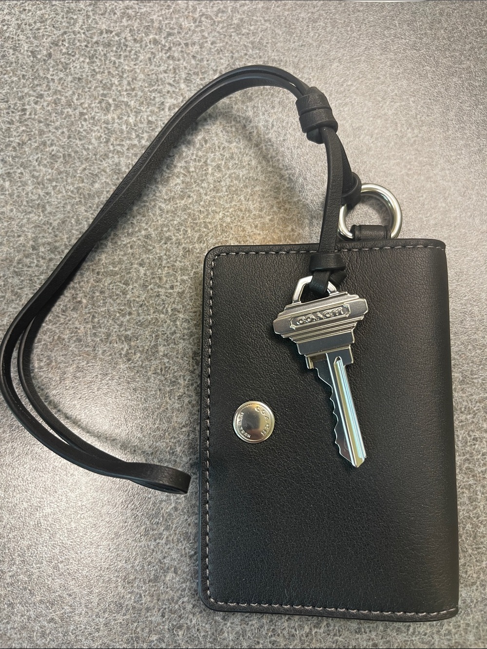 Coach Black Leather Card Wallet with Silver Key Charm